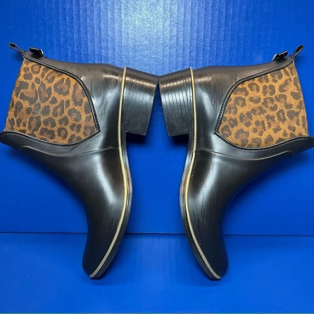 Kate Spade Womens Sedgwick Black Leopard Print Rain Boots 6/7‎